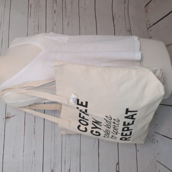 Coffee, Gym,‎ Take Kids to Sports, Repeat Natural Canvas Reusable Tote Bag - Picture 7 of 11